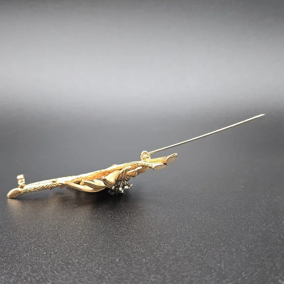 VTG HAR Gold Tone Floral Spray Brooch Rhinestone Cluster Mid Century Flower - Picture 7 of 10